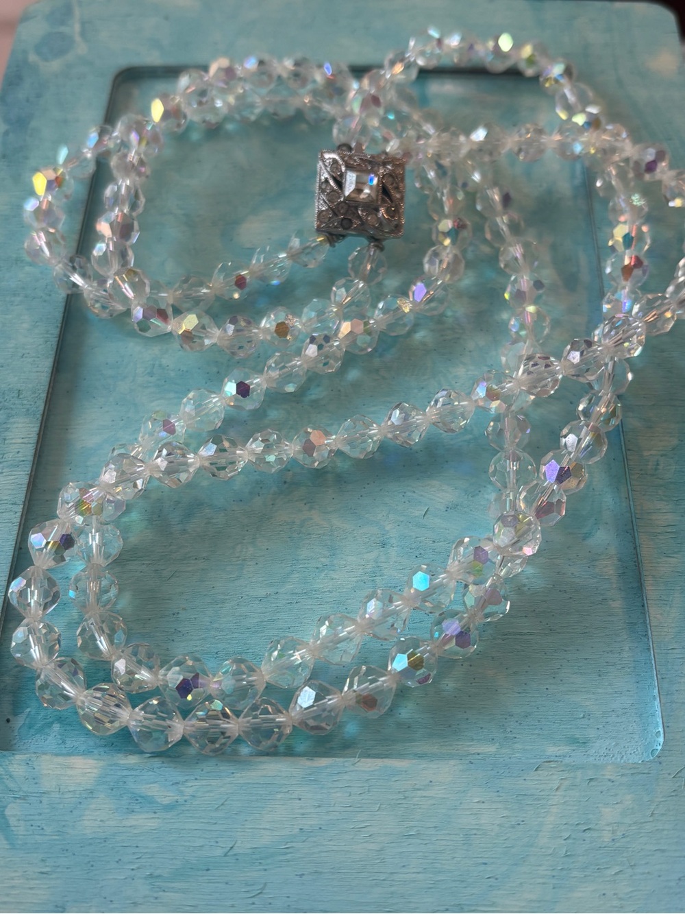 Vintage Crystal Aurora Borealis Bead 2 Strand Necklace - Clear